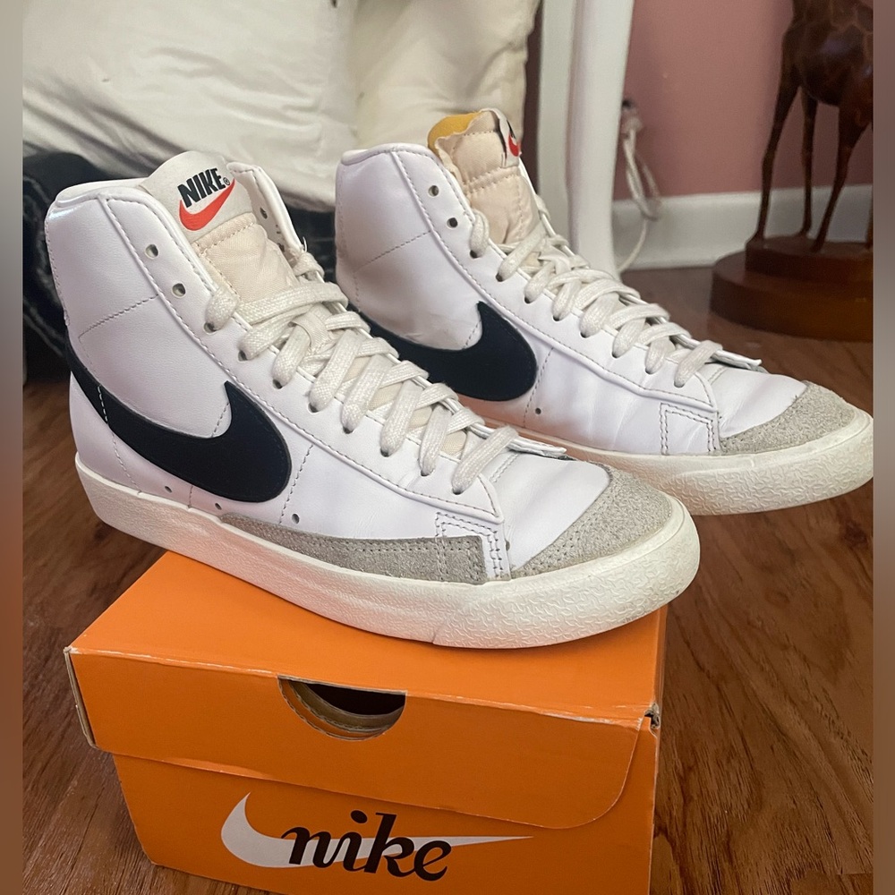 Nike White Black High-Top Blazer Mid with Gray Suede Accents